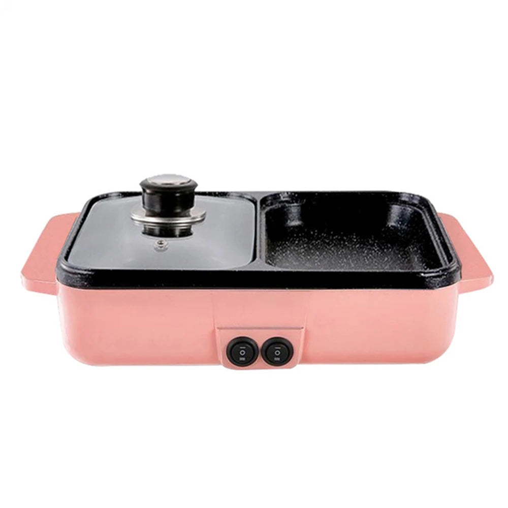 110V/220V 2 IN 1 Electric Hot Pot Cooker BBQ Grill Multicooker Electric Non Stick Plate Barbecue Pan Kitchen Cooking Pot 1200W