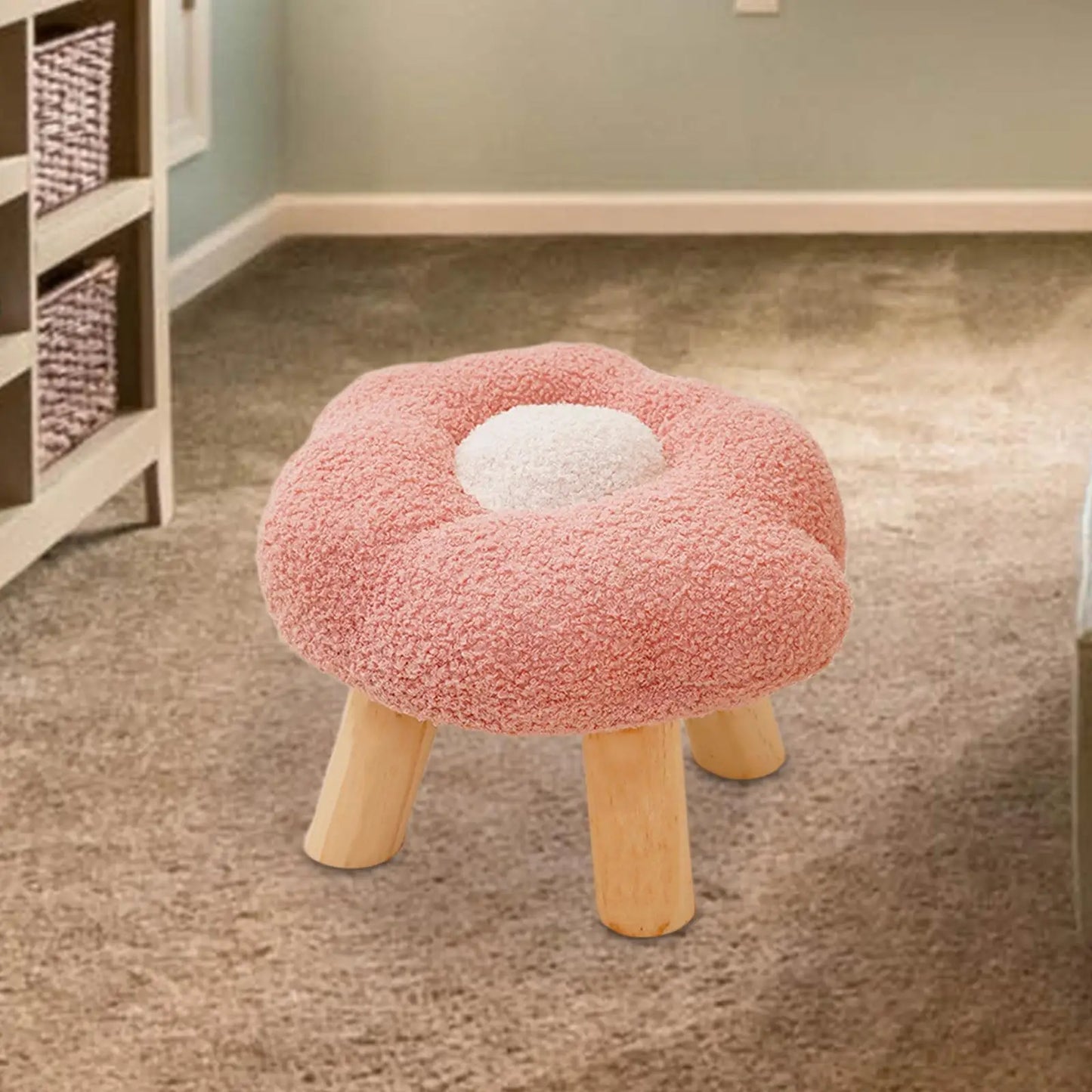 Wooden Small Foot Stool Non Slip Foot Rest Under Desk Footrest Ottoman Soft Stool for Playroom Apartment Porch Bedroom