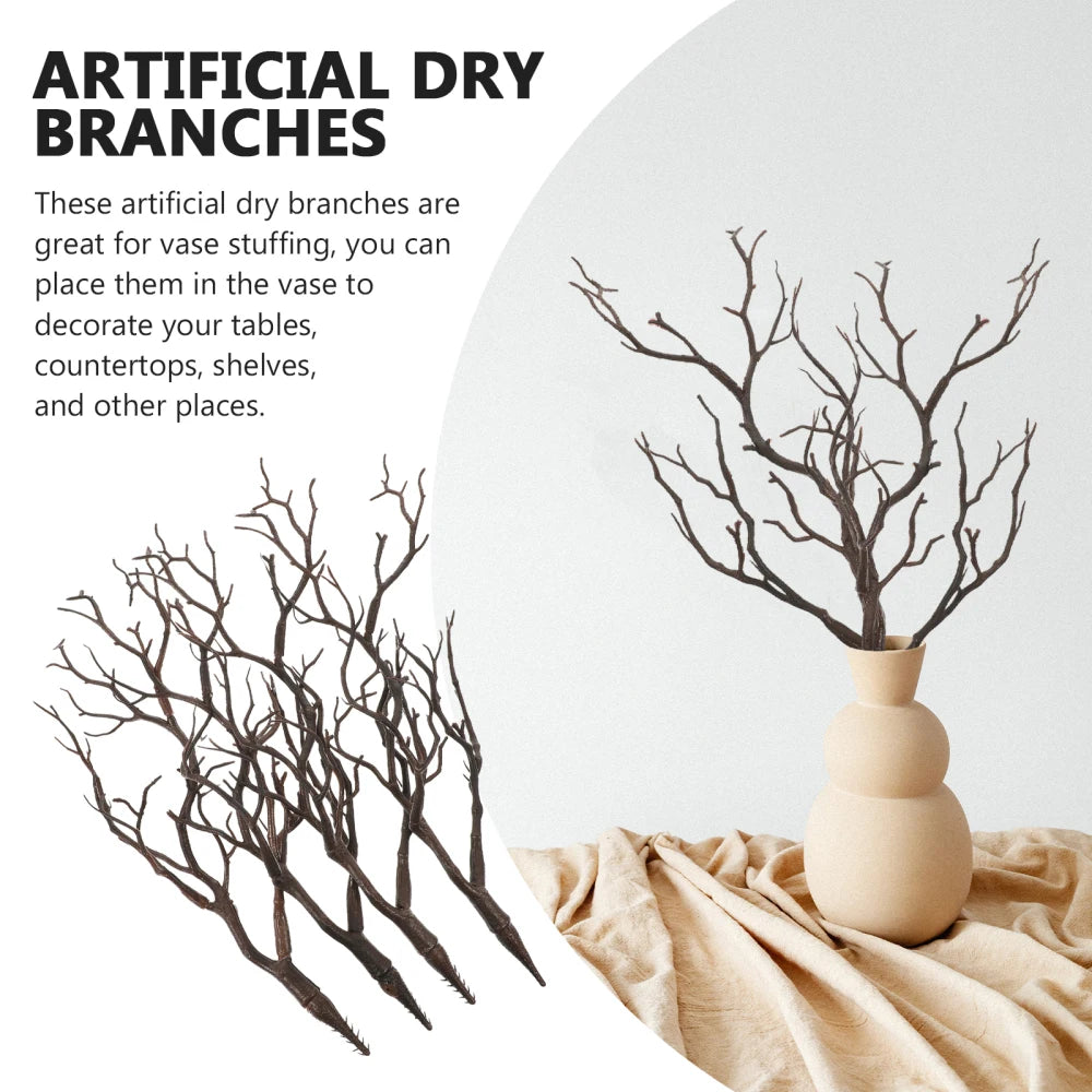 4pcs Artificial Dried Branch Simulate Antler Tree Branch Fake Plastic Decor Natural Antler Decor Dried Bouquet Home Xmas Adorn