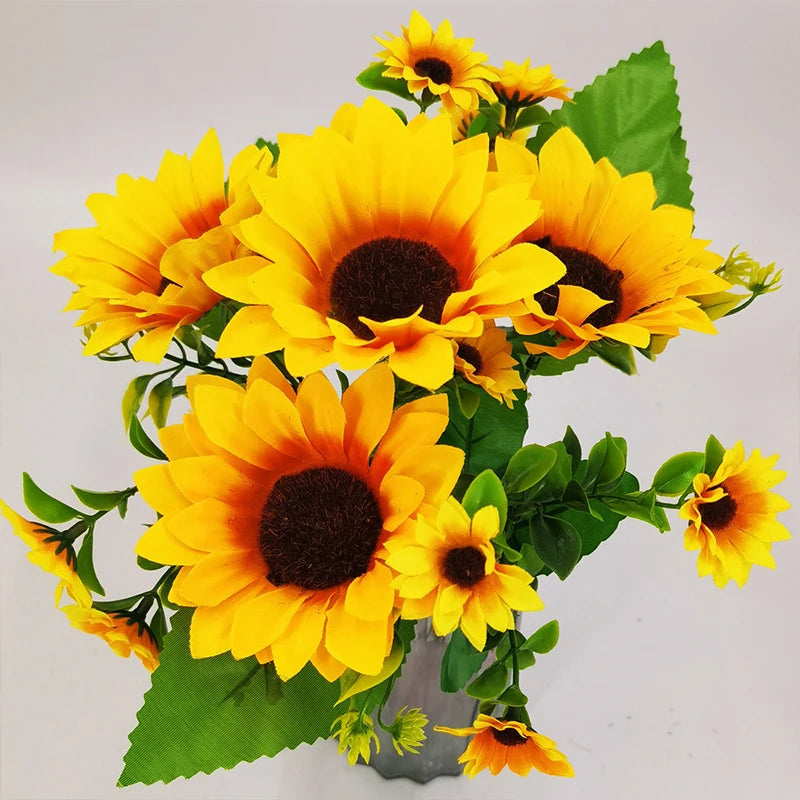 Artificial Flowers Sunflowers Fake Flowers Sunflower Silk Flowers 7 Sunflowers Wedding Photography Home Decor Bouquet Wholesale