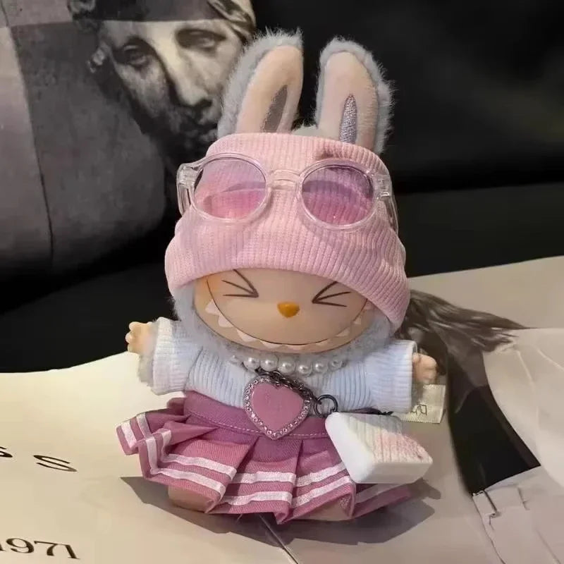Mini Doll Clothes Outfit Accessories For 15-17cm Labubu V1 V2 V3 Labubu Uniform Set Outfit Skirt and Sweater Sunglasses Clothing