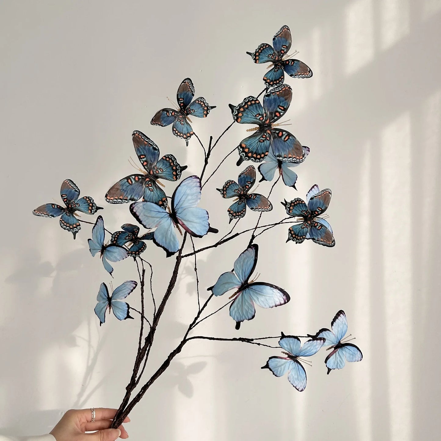 27.6 Inch Artificial Butterfly Flowers with Dried Branches Faux Floral Arrangement for Home Decor Window Display Wedding