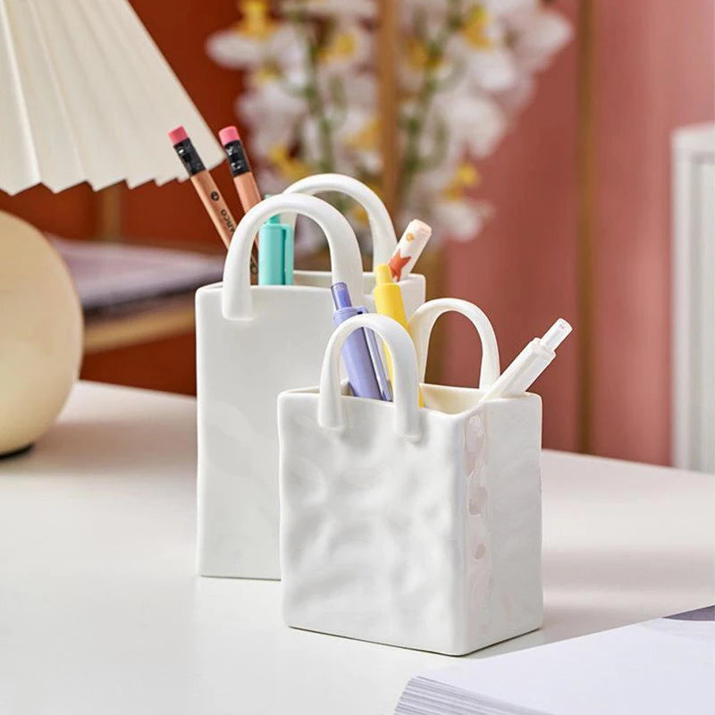 HUA HUA Handbag Shape Vase Modern Decorative White Vase Home Decoration Dried Flower Arrangement Table Decoration