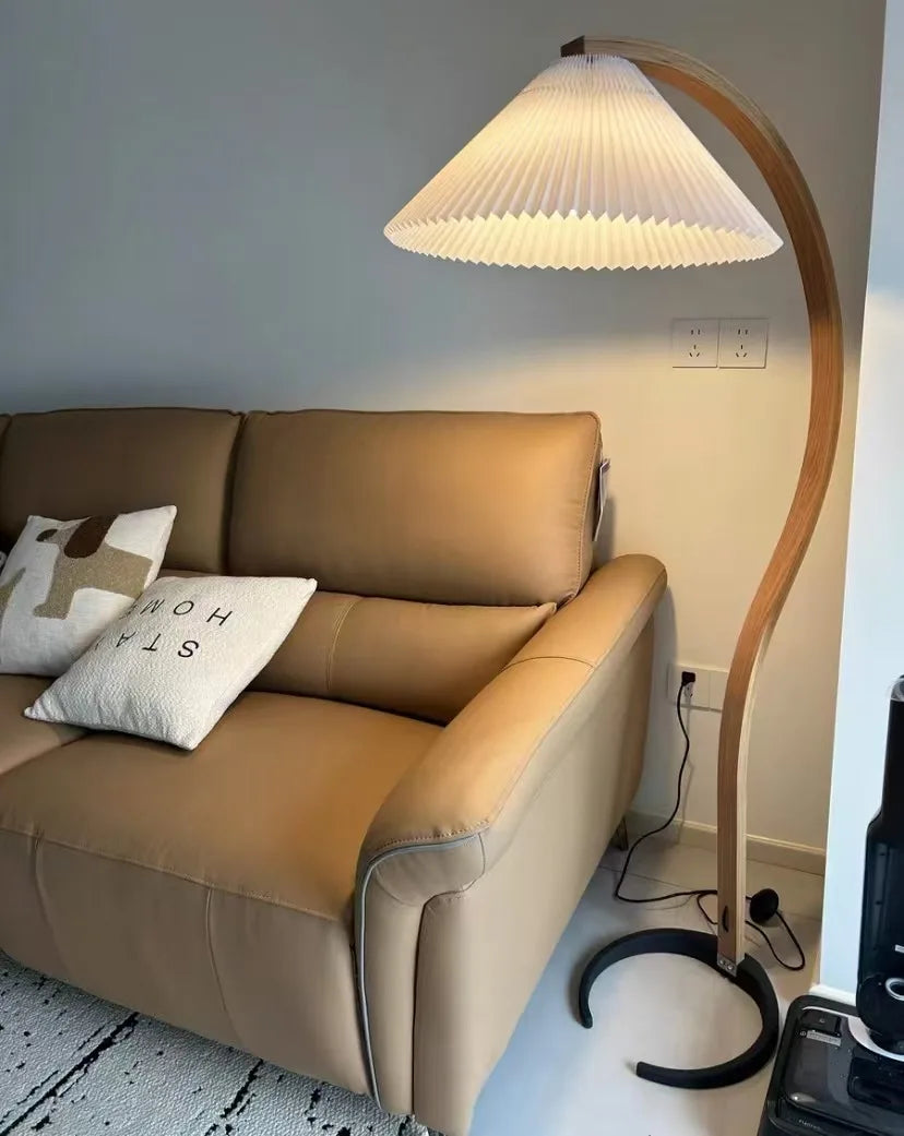 Room Decoration Floor Lamp Atmosphere Living Room High-End Feeling Bedroom Study Pleated Solid Wood Antique Standing Table Lamp