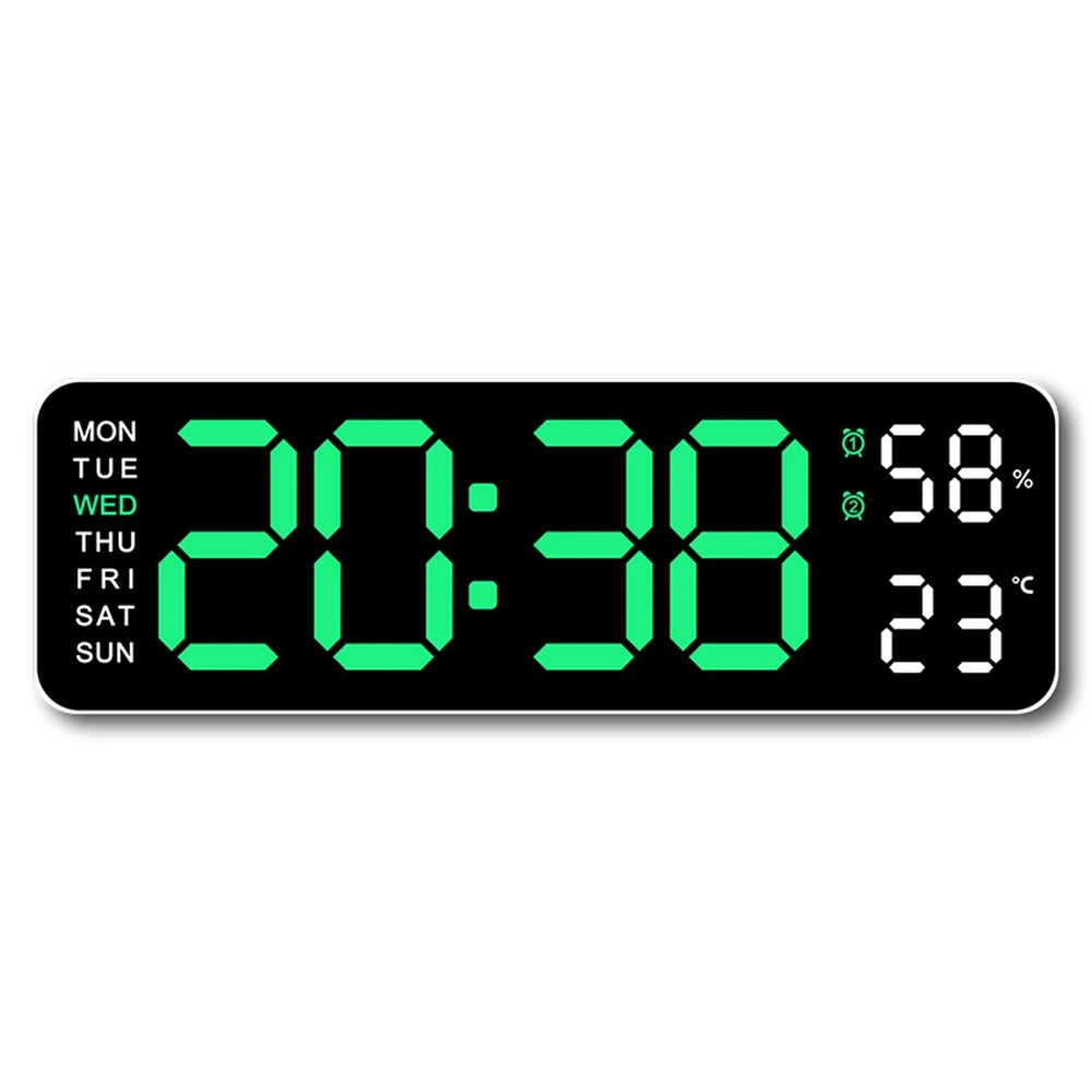 Large Digital Wall Clock Temperature and Humidity Week Display Brightness Adjustable Electronic LED Table Alarm Clock 12/24H