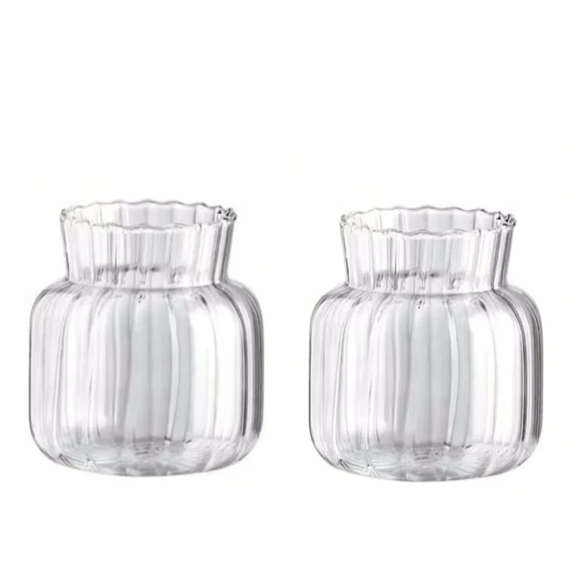 Transparent Glass Vases Hydroponic Plants Flower Arrangement Bottle Mini Retro Striped Vase Home Room Dinner Table Decor ﻿