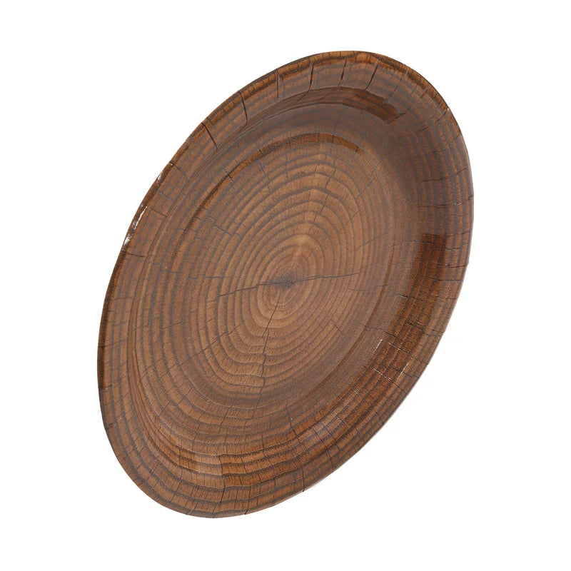 10Pcs 7/9-inch Retro Imitation Wood Grain Disposable Plate Paper Tray Birthday Party Holiday Decoration Household Tableware