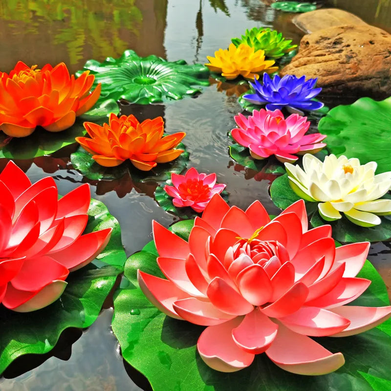 3 flowers and 3 leaves Artificial Lotus, Realistic Water Floating Foam Lotuses, Fake Lily Pad, Home Garden Patio Pond, Home Dec