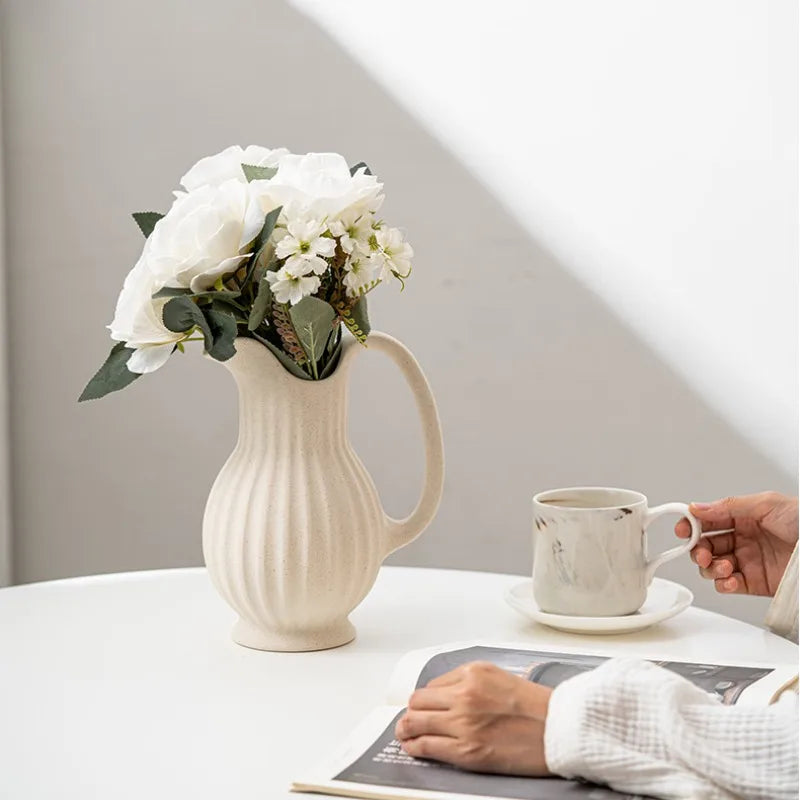 White Pot shaped Ceramic Vase Kettle Ceramic Vase Dual-use Irrigation And Watering European Minimalism