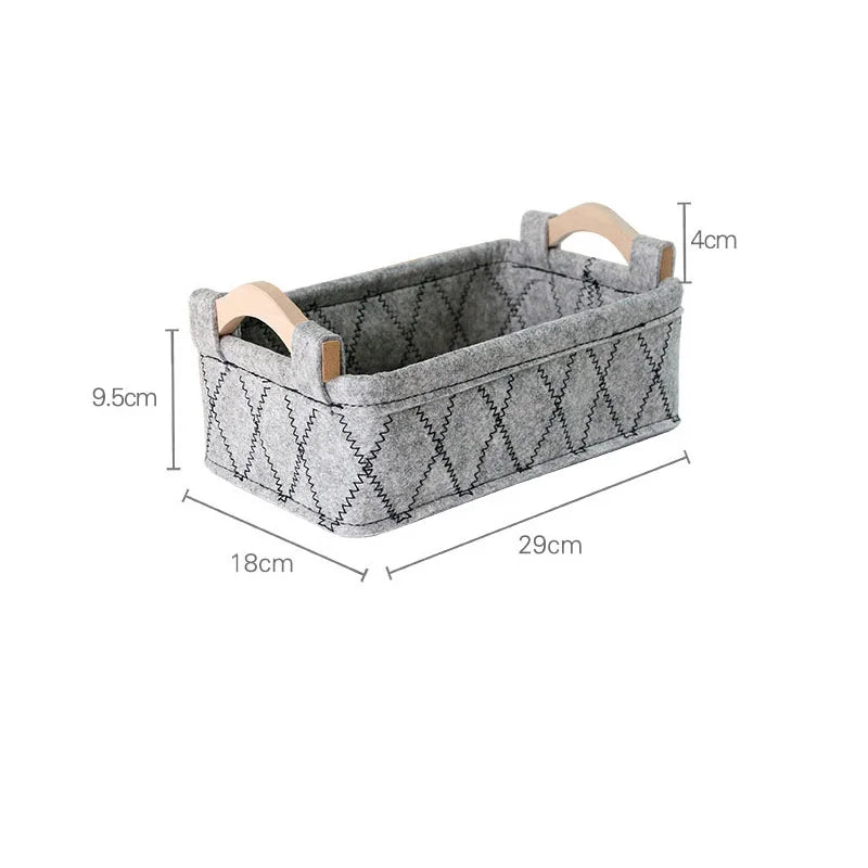 Felt Storage Basket Desk Organizer Toy Basket Storage Bins Makeup Organizer Basket Desktop Wooden Handle Storage Organizer Box