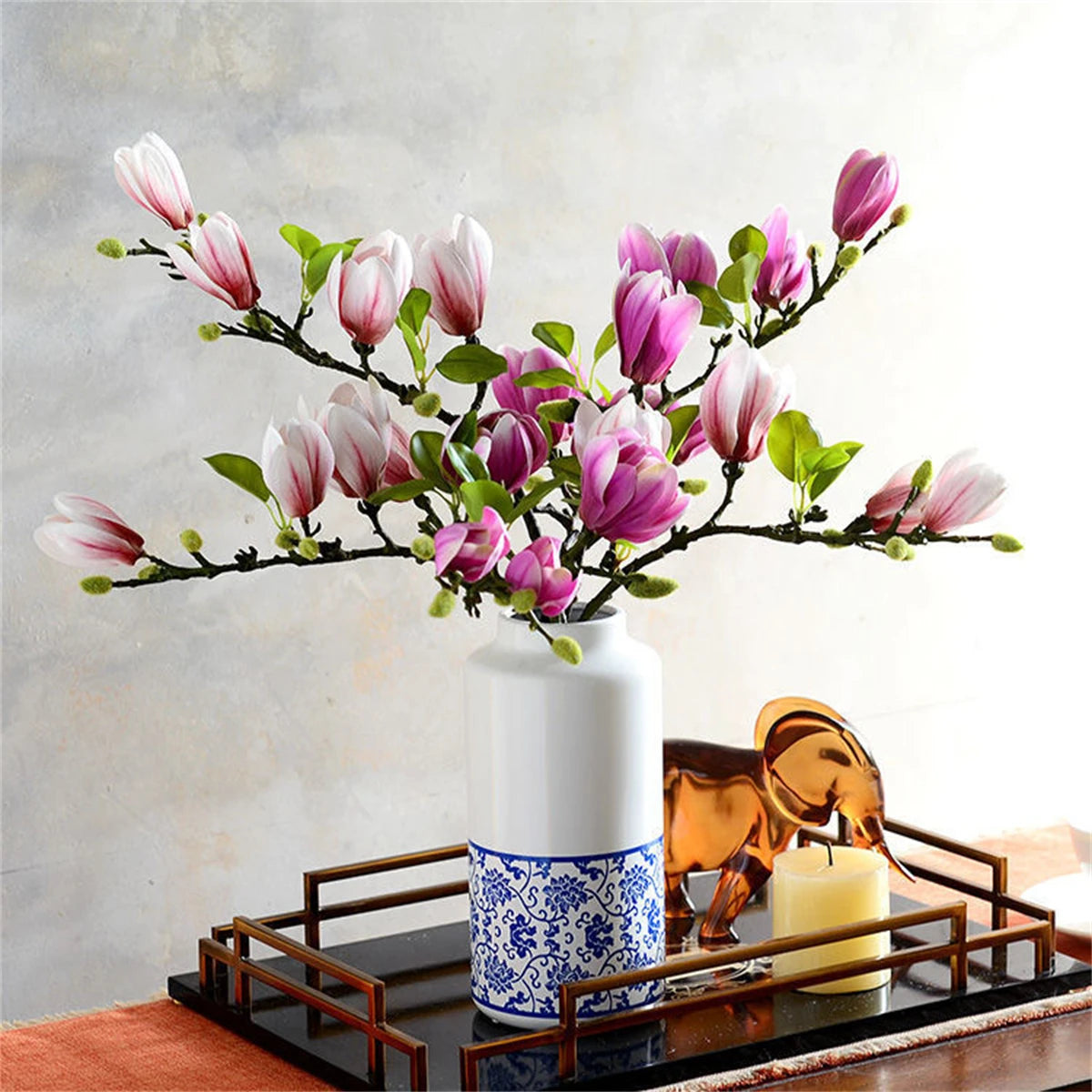 Artificial Magnolia Flower Branch For Home Living Room Decoration Fake Silk Flower Plant Wedding Party Simulation Flower Bouquet