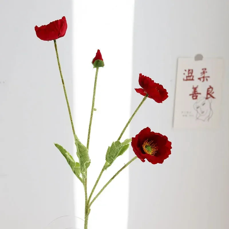 Artificial Silk Flowers Simulation Poppies Wedding Decoration Long Fake Poppy Branch Home Table Decor Ornaments Wedding Flowers