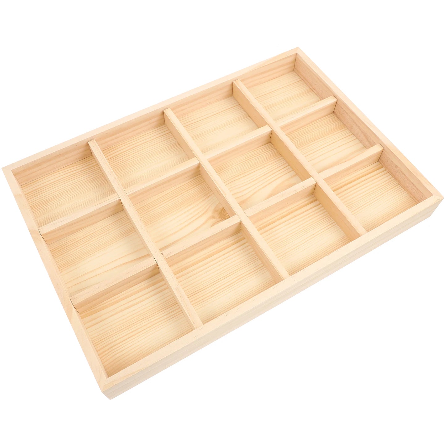 12 Grid Wood Jewelry Tray Vintage Wooden Storage Divider Trinket Storage Dish Drawer Desk Display Showcase Crafts Holder