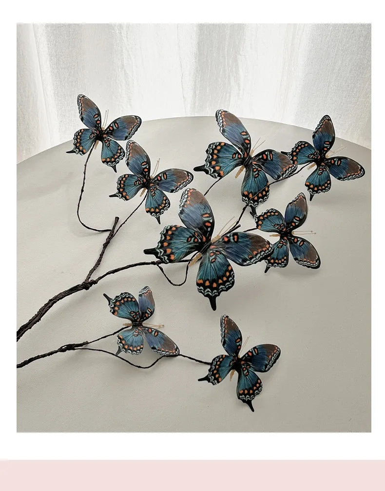 27.6 Inch Artificial Butterfly Flowers with Dried Branches Faux Floral Arrangement for Home Decor Window Display Wedding