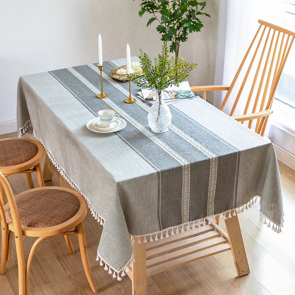Battilo Linen Cotton Tablecloth Round Rectangular Table Cloth Waterproof Table Cover for Dining Coffee Table Kitchen Room Decor