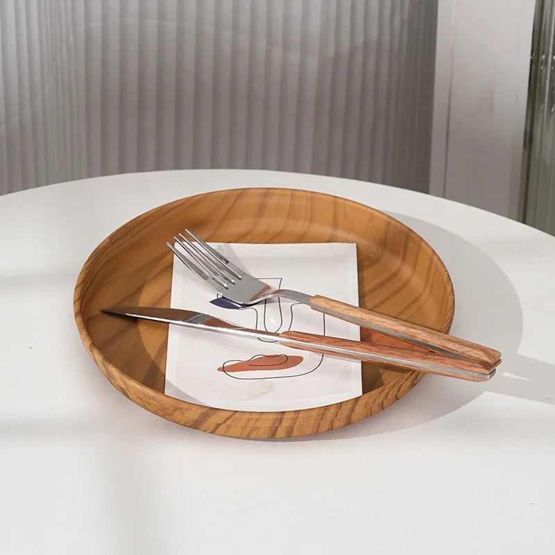 Wood grain tray for breakfast, premium cake, Japanese home coffee, dinner plate, tea tray, ins coffee shop round fruit tray