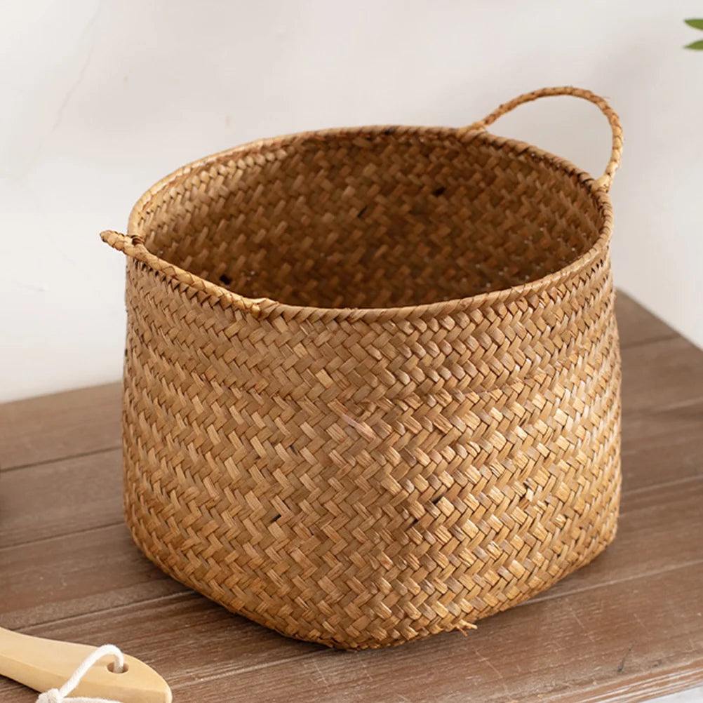 Storage Baskets Woven Sundries Small Japanese Flower Wicker Cute Organizers Brown with Handles Shopping
