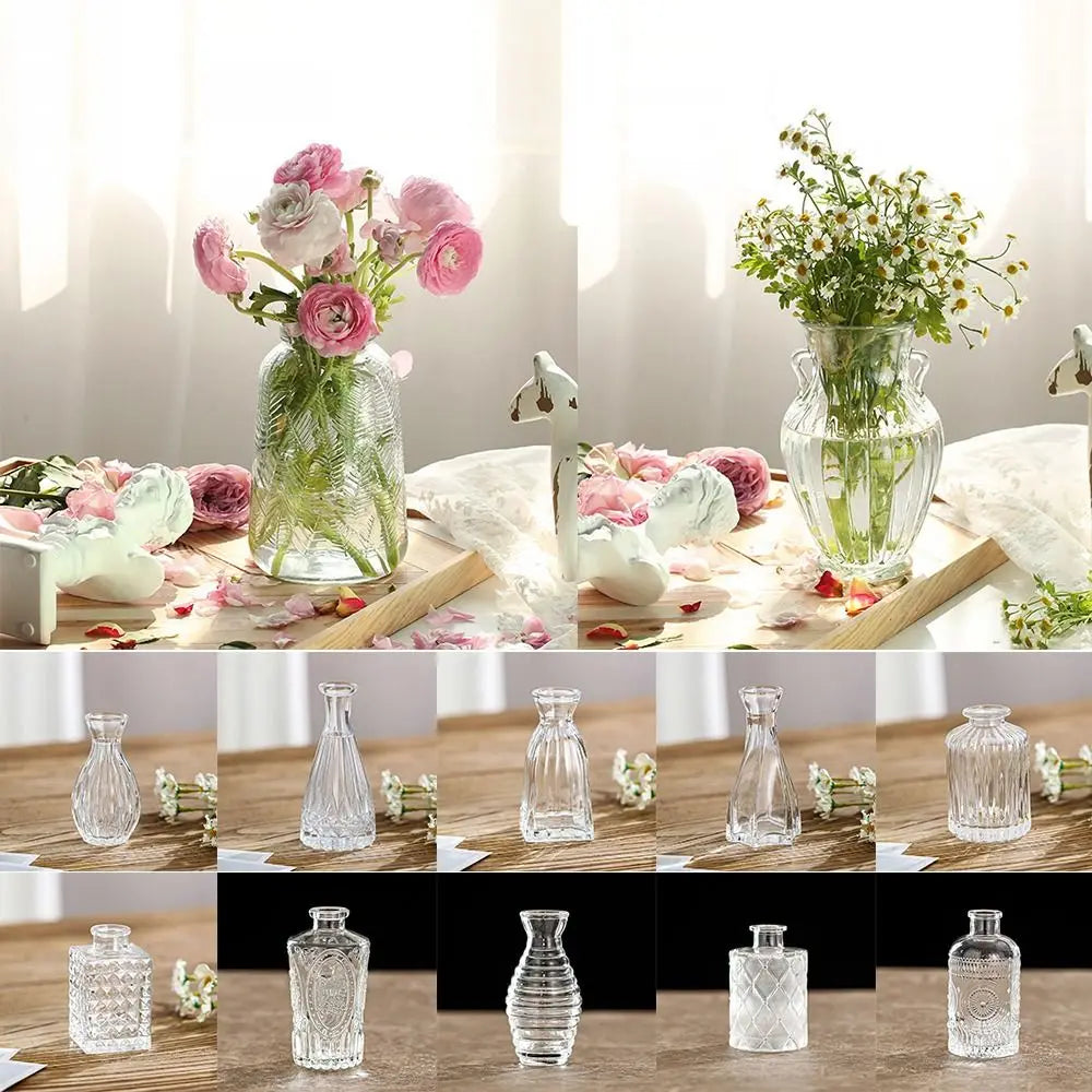 Retro Hydroponic Plant Vase Transparent Glass Vase INS Flower Vase Desktop Ornaments Home Decoration Wedding Party Supplies