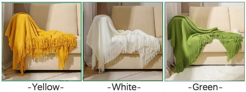 Nordic Knitted Tassels Fringe Blankets Lightweight Throw Solid Blanket Cozy Farmhouse Gift All Season Comfort For Home Travel