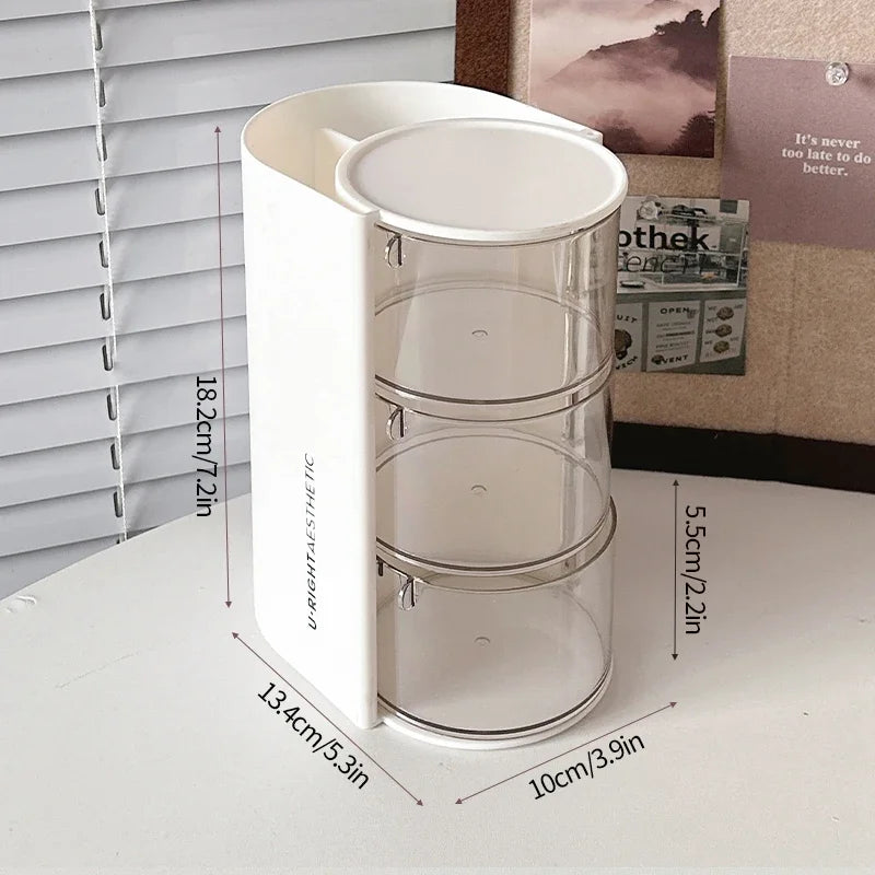 Rotating Cosmetic Storage Box Makeup Powder Puff Shelf Holder Dustproof Desktop Remover Cotton Brush Storage Rack Organizer