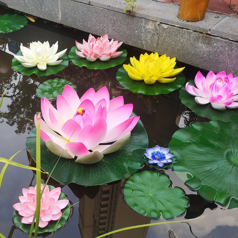 3 flowers and 3 leaves Artificial Lotus, Realistic Water Floating Foam Lotuses, Fake Lily Pad, Home Garden Patio Pond, Home Dec