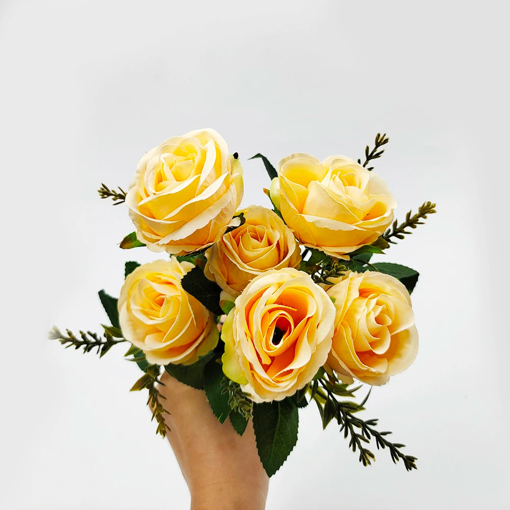 30cm Rose Pink Artificial Silk Flowers Bouquet for Cemetery 6-Heads Big Rose Peony Fake Flower for Wedding Home Table Decoration