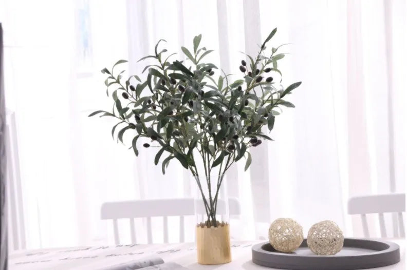 Artificial Green Plant Olive Branch 4 Forks with Fruit Olive Branch Fake Branch Wedding Home Photography Props