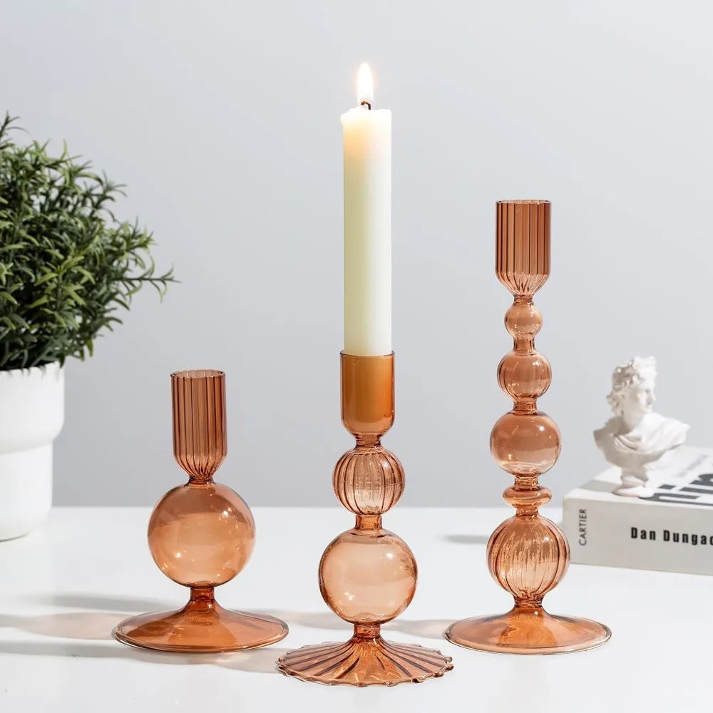 3Pcs/set Glass Candle Holders Crystal Ribbed Candlestick Romantic Wedding Candelabra Home Decor Vase Table Centerpieces Wedding