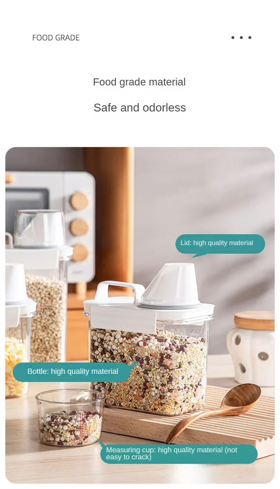 Food Storage Containers  with Measuring Cup Moisture-proof Powder Cereal Storage Tank Detergent Plastic Airtight Kitchen Items