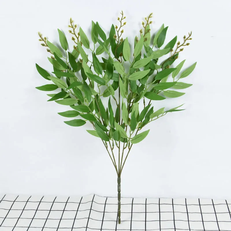Silk Artificial Willow Bouquet Fake Green Leaves for Wedding Home Garden Vase Decoration Jungle Party DIY Plants Wreath