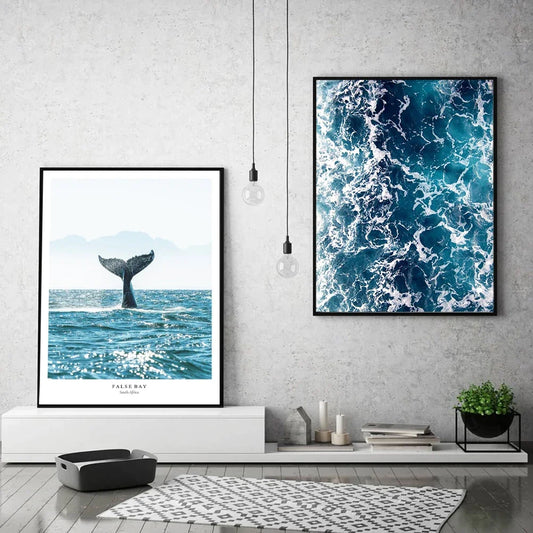 Scandinavian Minimalist Wall Art Blue Whale Tail Sea HD Canvas Oil Painting Poster Prints Home Bedroom Living Room Decoration