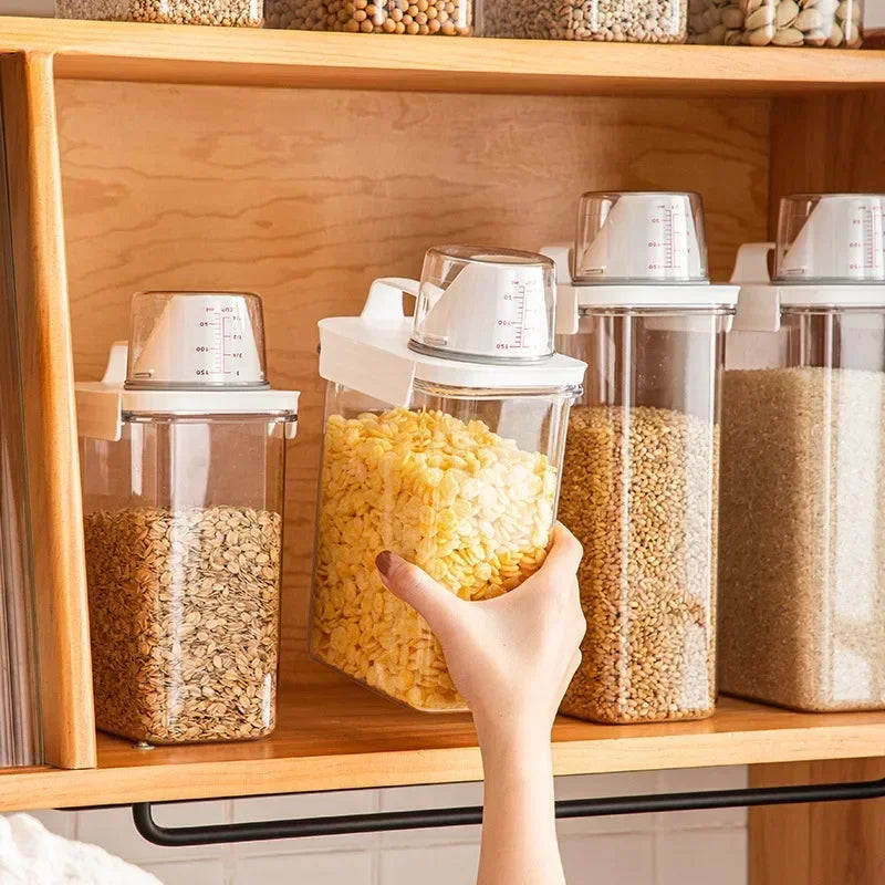 Food Storage Containers  with Measuring Cup Moisture-proof Powder Cereal Storage Tank Detergent Plastic Airtight Kitchen Items