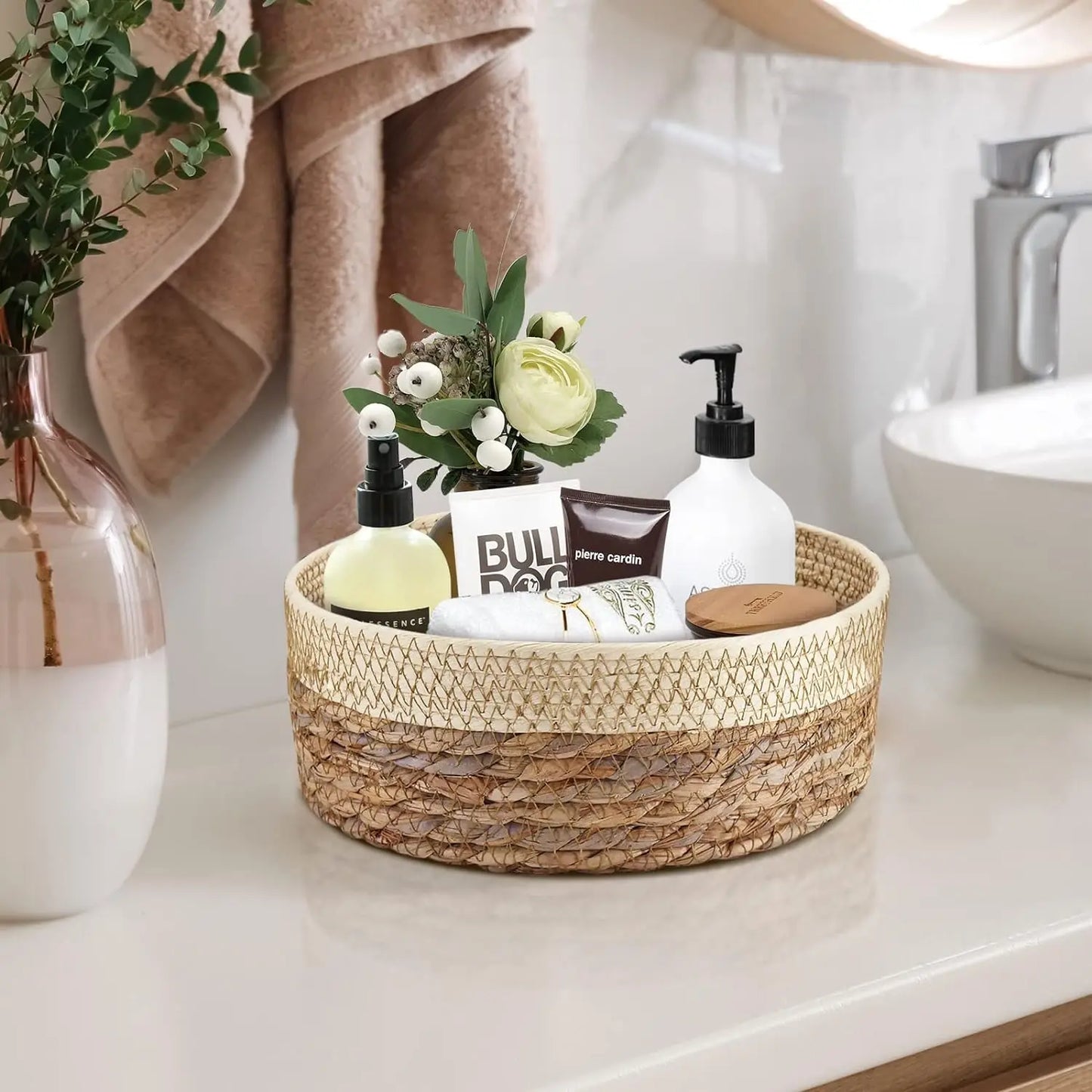 3 Size Woven Storage Basket, Organize Straw Cosmetics Storage Basket, Snack Food Storage Table Basket Made of Cattail Material
