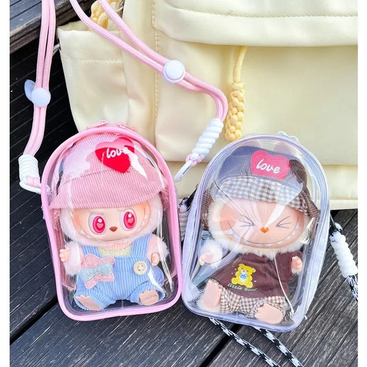 Labubu Protect Case Labubu Sitting Party 15cm Cotton Doll Shoulder Pain Bag PVC Storage Bag Labubu Walk Bag Dustproof