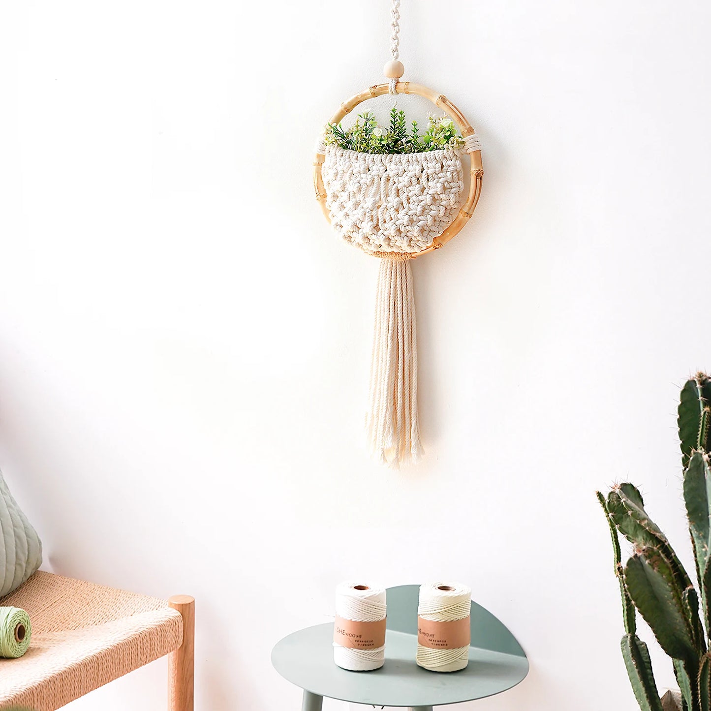 Macrame Wall Hanging Nordic Ins Door Wall Decoration Home Background Round Wall Tapestry Woven Flower Pot  Dorm Room Decor