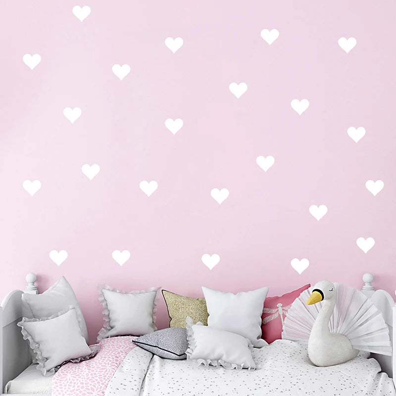 54pcs/set 5cm Soft Pink Heart Shape Wall Stickers for Kids Room Baby Nursery Room Wall Decals Bedroom Girl Room Home Decor Vinyl