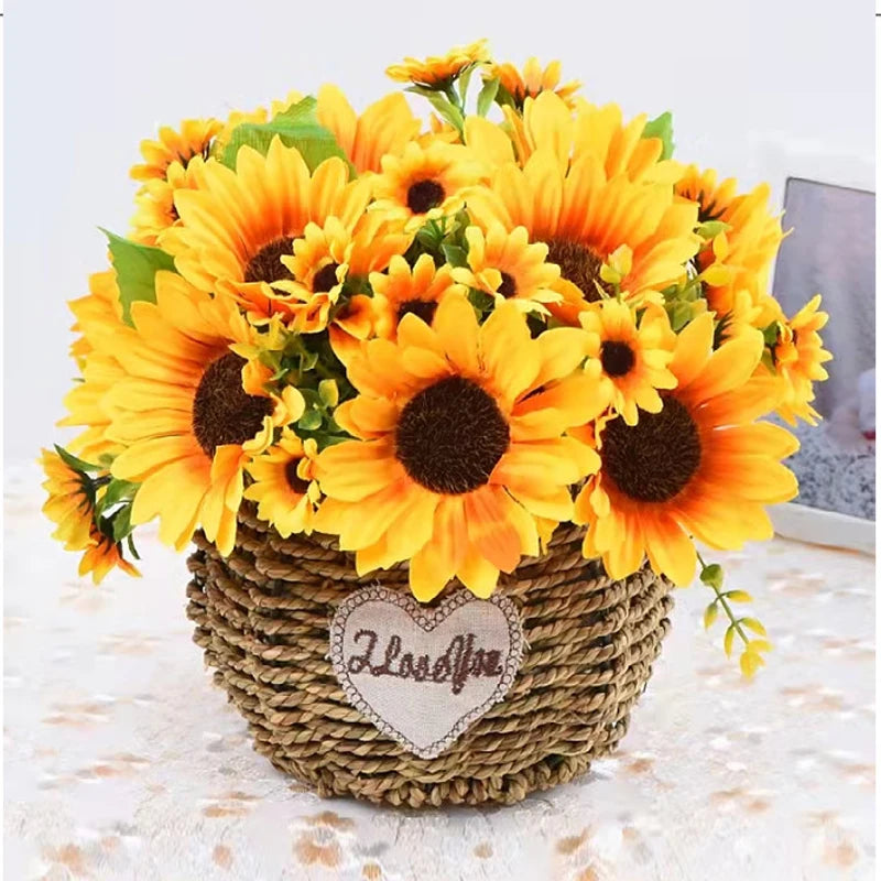 Artificial Flowers Sunflowers Fake Flowers Sunflower Silk Flowers 7 Sunflowers Wedding Photography Home Decor Bouquet Wholesale