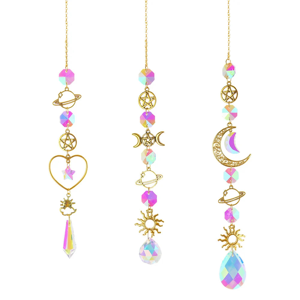 Suncatcher Crystal Wind Chime Star Moon Diamond Hanging Prisms Light Catcher Rainbow Chaser Jewelry Pendant Home Garden Decor