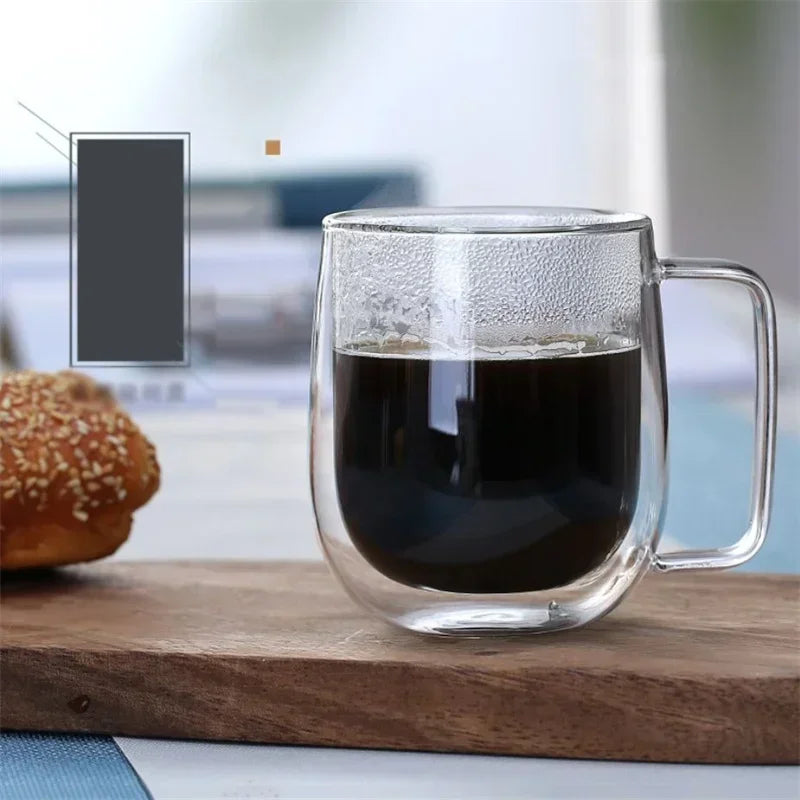 150/250/350ML Glass Cup with Handle Heat Resistant High Borosilicate Double Wall Glass Coffee Milk Beer Cups Kitchen Tools Gift