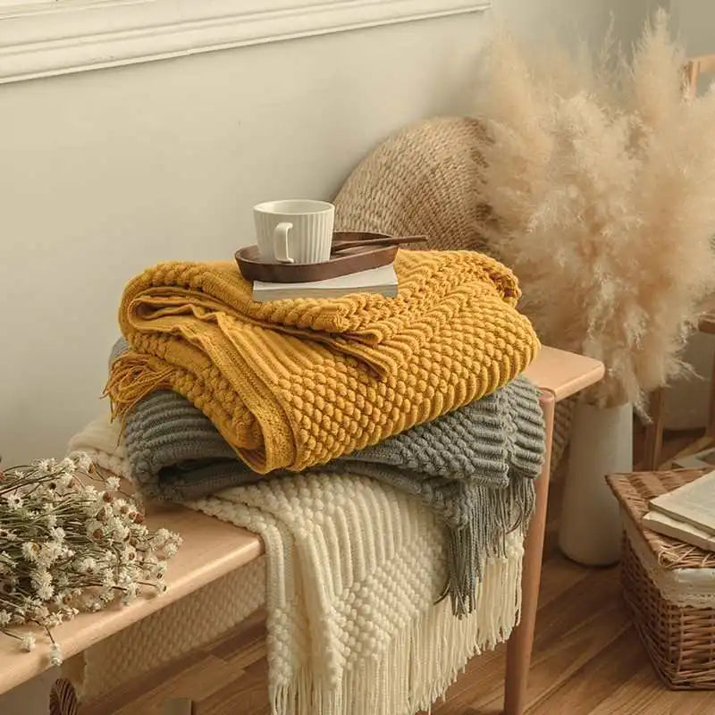 White Boho Throw Blankets Textured Big Knitted Blankets Chunky Vintage Luxury Throw Bedspread Blanket Cover Manta Para Sofá
