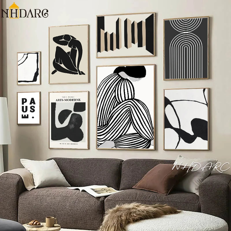Scandinavian Minimalist Wall Art Modern Black and White Abstract Oil Painting Poster Print Home Bedroom Living Room Decoration
