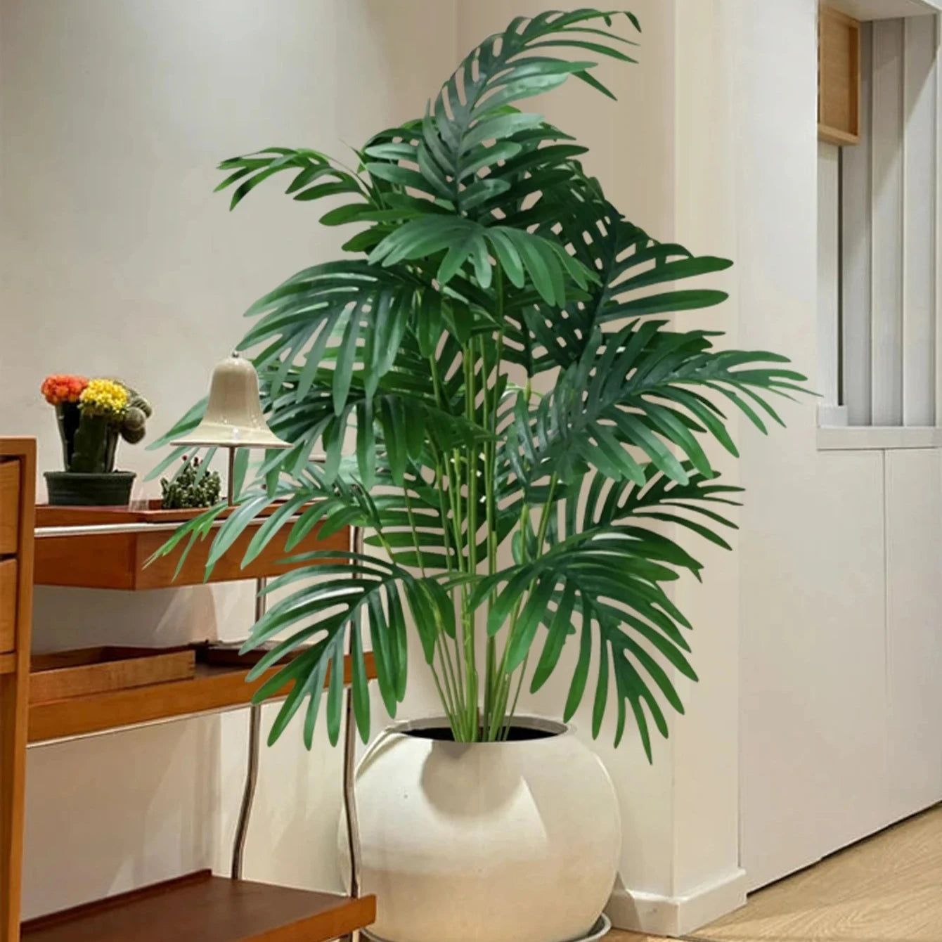 70-80cm Large Artificial Palm Tree Tropical Green Leaves Fake Plants Plastic Monstera Faux Tree Branch for Home Kitchen Decor