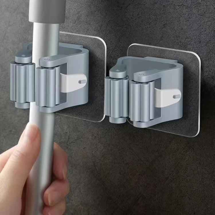 Bathroom Storage Rack Mop Holder Wall Mounted Mop Organizer Broom Hanger Mop Clip Wall Hanging Mop Rack Self Adhesive Hooks