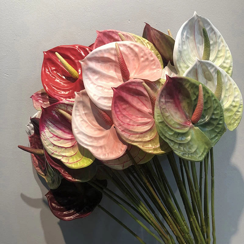 1Pcs Artificial Plants 57cm Real Touch Anthurium Fake Flowers Simulation Anthurium Artificial Flowers Wedding Home Decor