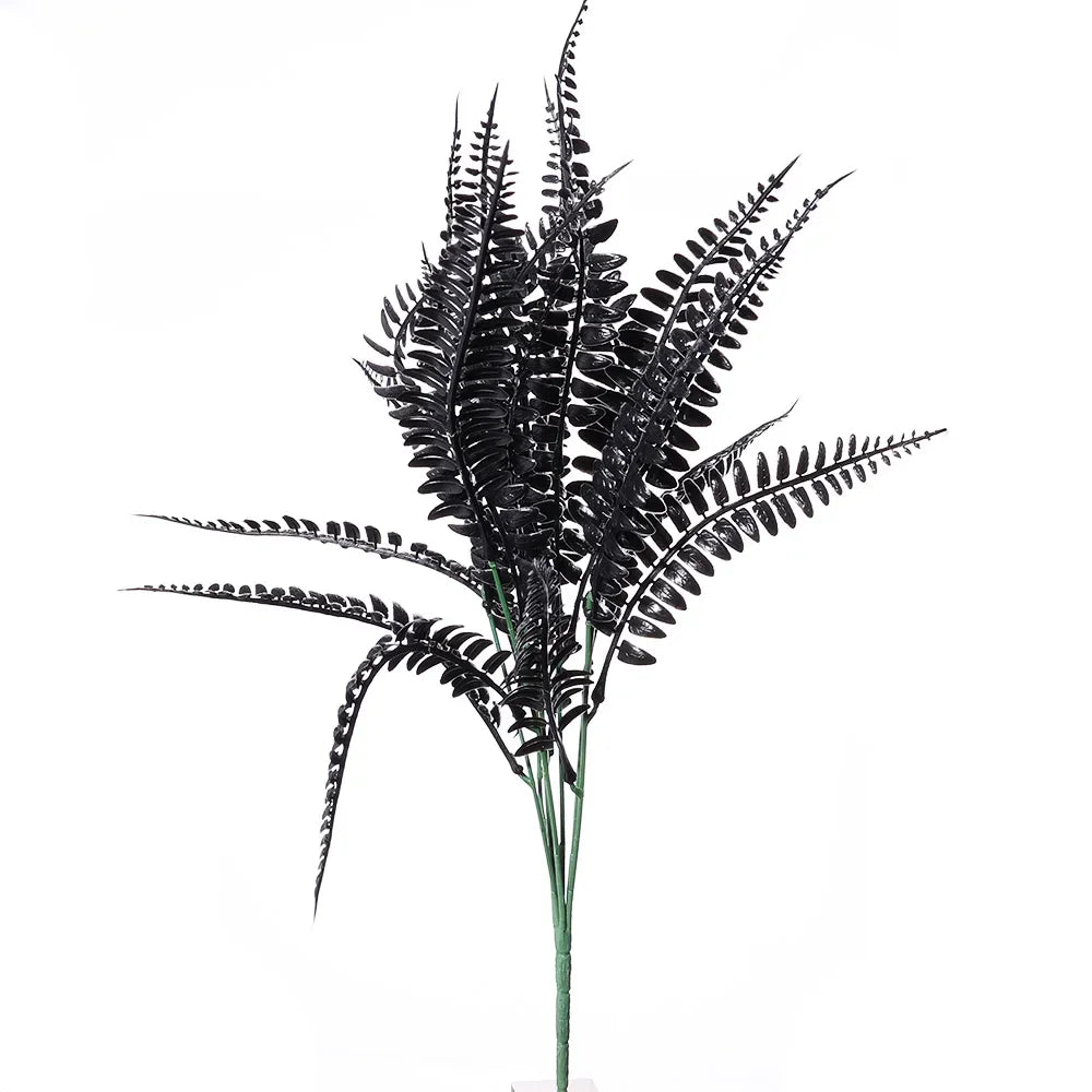 7 Branches Black Eucalyptus Leaf Plastic Artificial Plants Persian Fern Halloween Fake Flower Bouquet Home Party Decoration