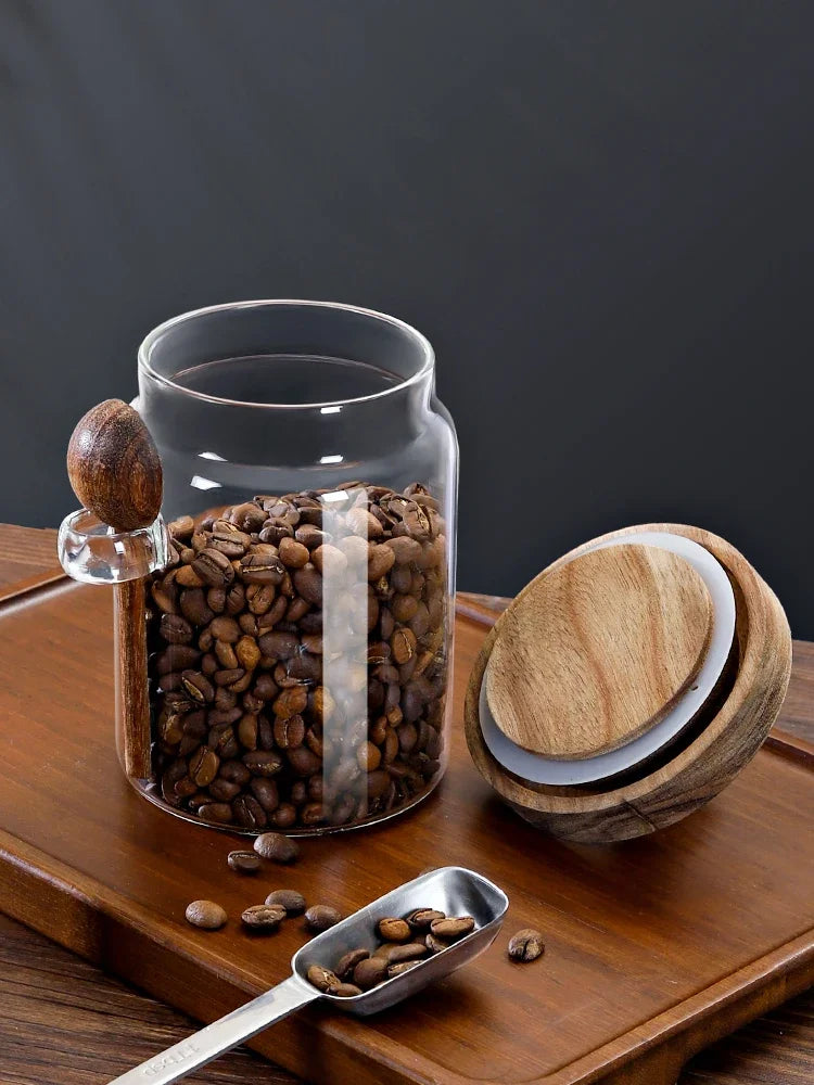 Coffee Bean Storage Jar with Glass Seal and Spoon Storage Jar