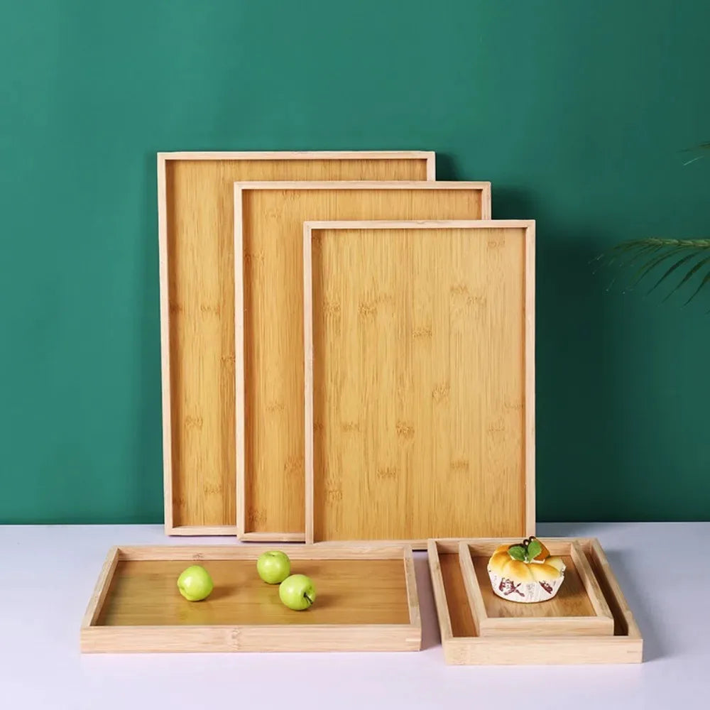 Rectangular Tea Tray Household Kitchen Plate Tools Serving Dish Bamboo Tea's Bar Storage Trays for Wooden Tableware Wood Pallet