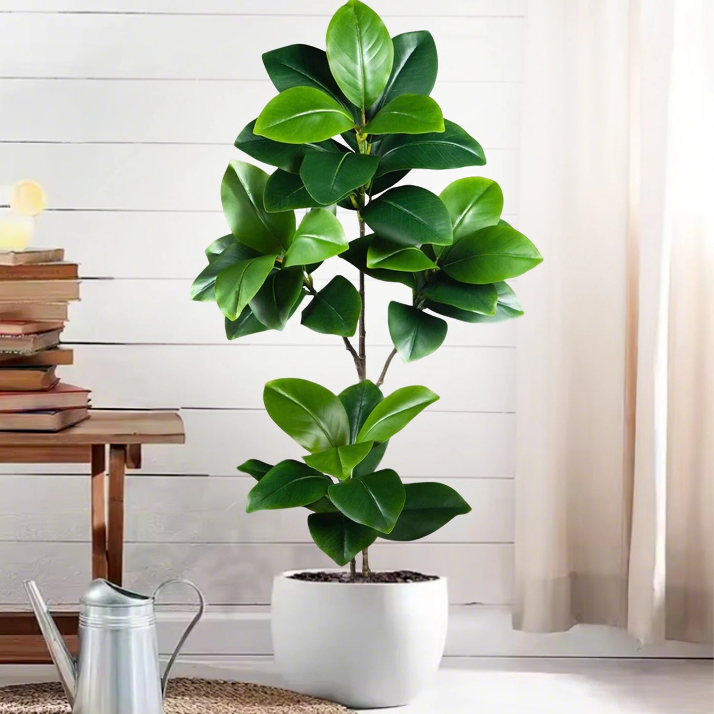 76-105-135cm/53.1in Artificial Ficus Tree Branch Fake Lacquer Tree Plastic Banyan Plants Green Tall Palm Leaves For Home Garden