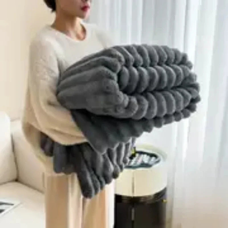 Soft & Delicate  Blanket Large Plush Ribbed Throw Warm Cozy Anti-Static Sofa Blanket Lightweight Bed Blanket Multi-Functional