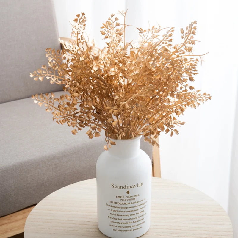 Artificial Plants Gold Fake Flowers Plastic Grass Wedding Arrangement Leaves Autumn Home Party Supplies Christmas Decorations
